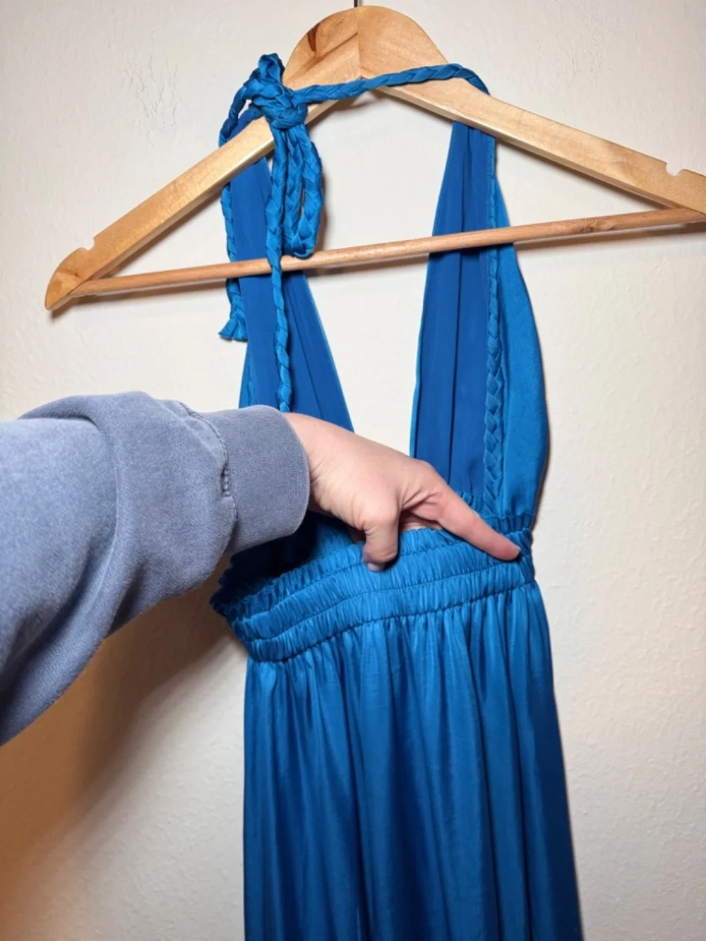LoveShackFancy Blue Halter Maxi Dress Size 2 Backless Smocked Waist Flowy - Picture 6 of 9
